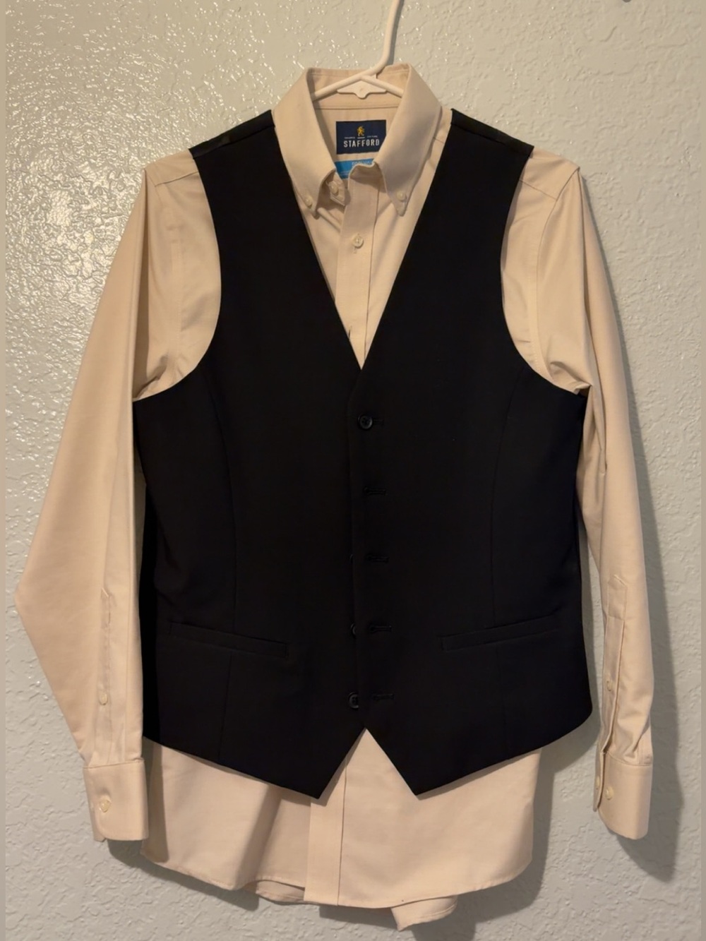 Stafford Black Dress Vest with Cream Button-Up Shirt